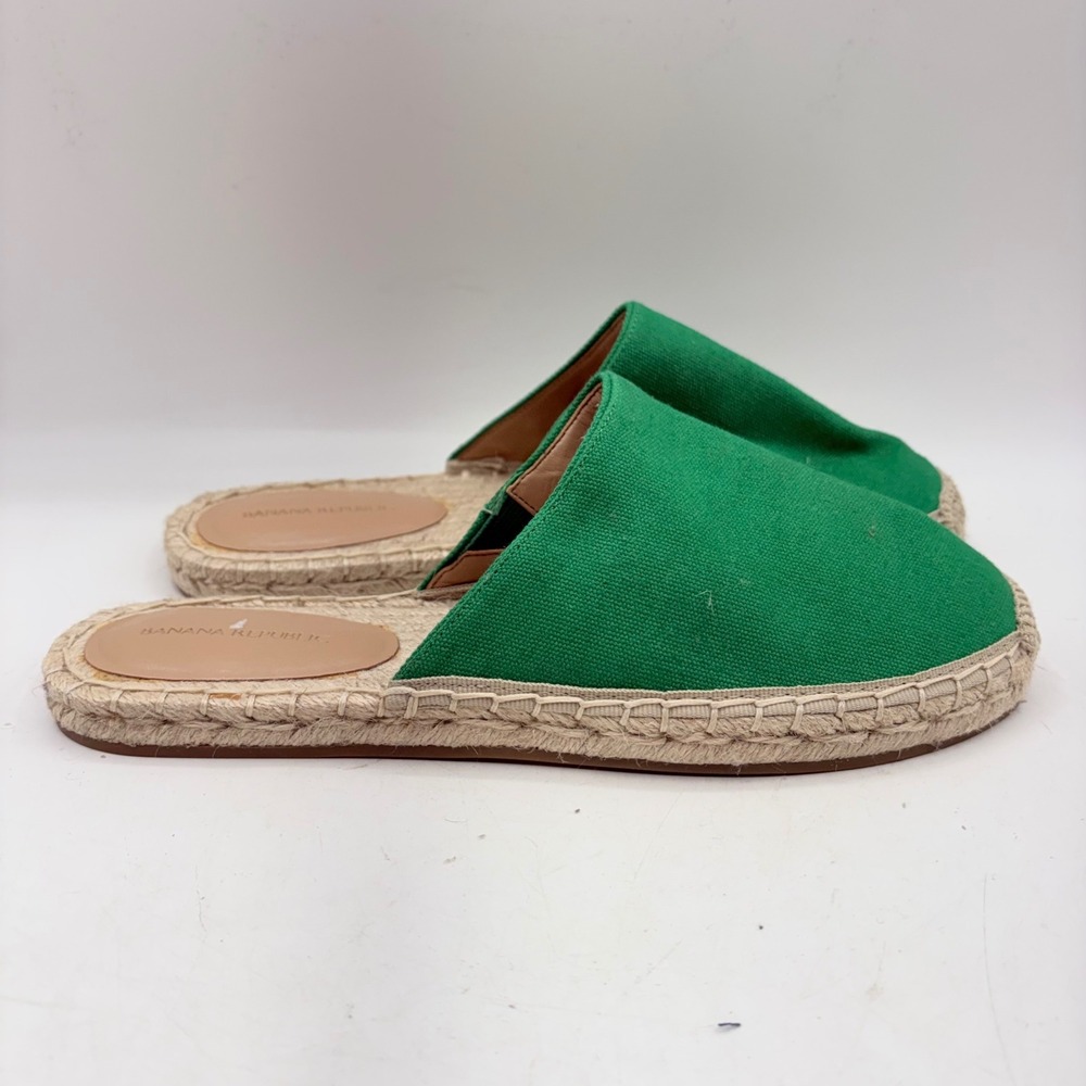 Banana Republic Green Canvas Espadrille Mule Slides‎ Womens 8.5M Jute Flat Shoes